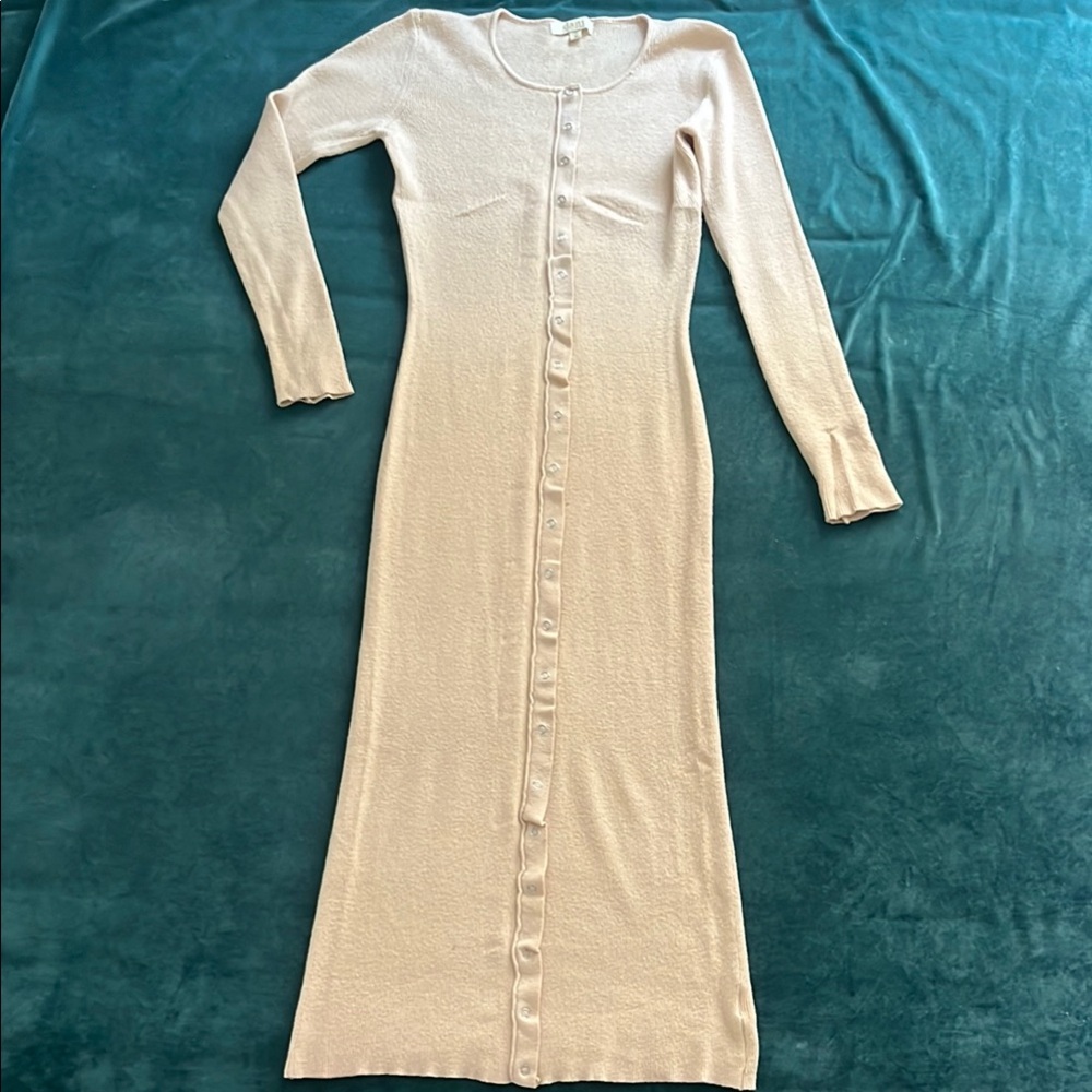 Cream Long Sleeve Sheath Dress Crew Neck